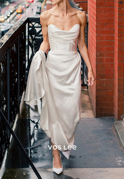 Simple & Sexy  Strapless Scoop Ruched Wedding Dresses with Court Train