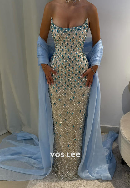 Scoop Strapless Rhinestone Embellished Floor-Length Mermaid Prom Dresses