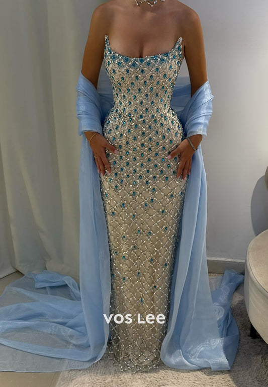 Scoop Strapless Rhinestone Embellished Floor-Length Mermaid Prom Dresses