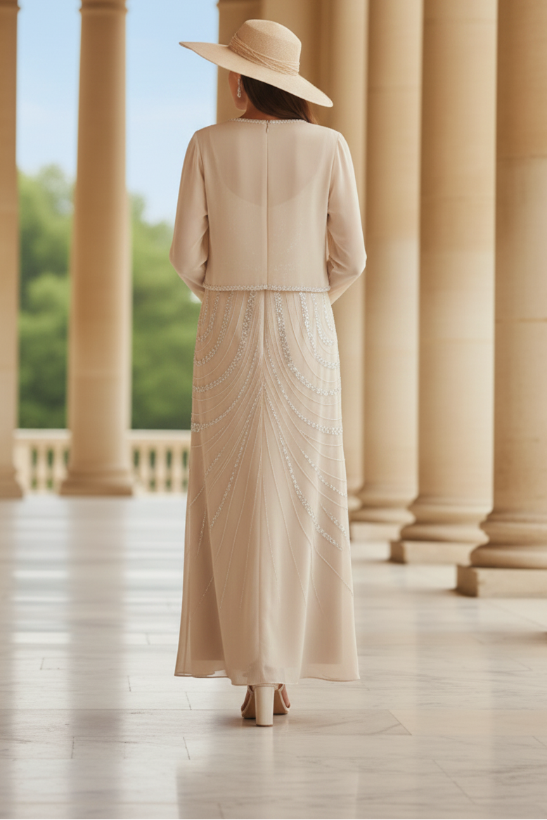 Sheath/Column V-Neck Ankle-Length Mother of the Bride Dresses with Jacket & Sequins Beading