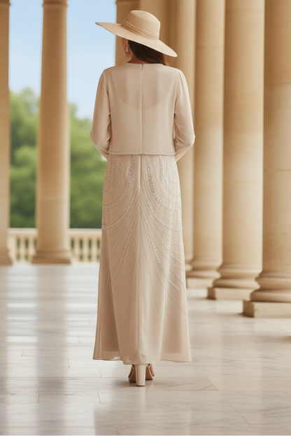 Sheath/Column V-Neck Ankle-Length Mother of the Bride Dresses with Jacket & Sequins Beading