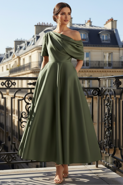 Princess One-shoulder Half Sleeve Ankle-Length Mother of the Bride Dress