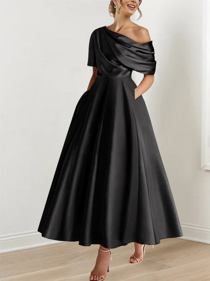 Princess One-shoulder Half Sleeve Ankle-Length Mother of the Bride Dress