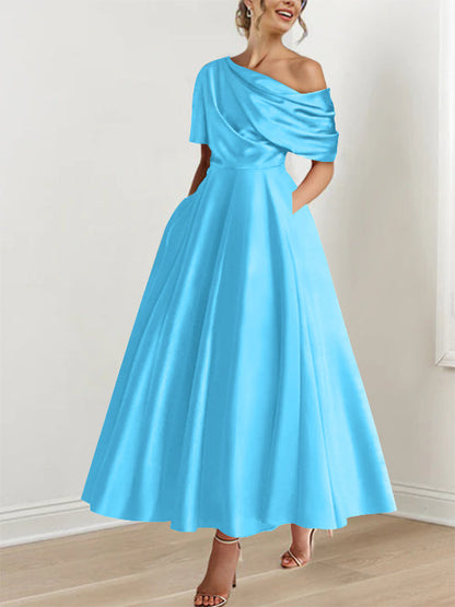 Princess One-shoulder Half Sleeve Ankle-Length Mother of the Bride Dress