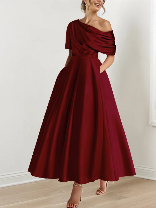 Princess One-shoulder Half Sleeve Ankle-Length Mother of the Bride Dress
