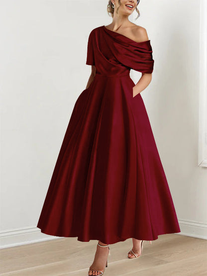 Princess One-shoulder Half Sleeve Ankle-Length Mother of the Bride Dress