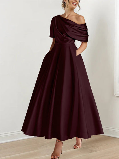 Princess One-shoulder Half Sleeve Ankle-Length Mother of the Bride Dress
