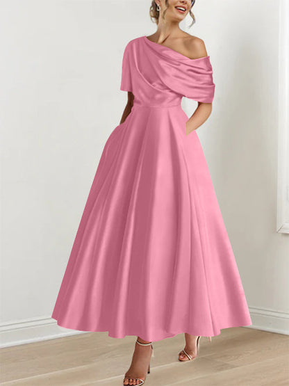 Princess One-shoulder Half Sleeve Ankle-Length Mother of the Bride Dress