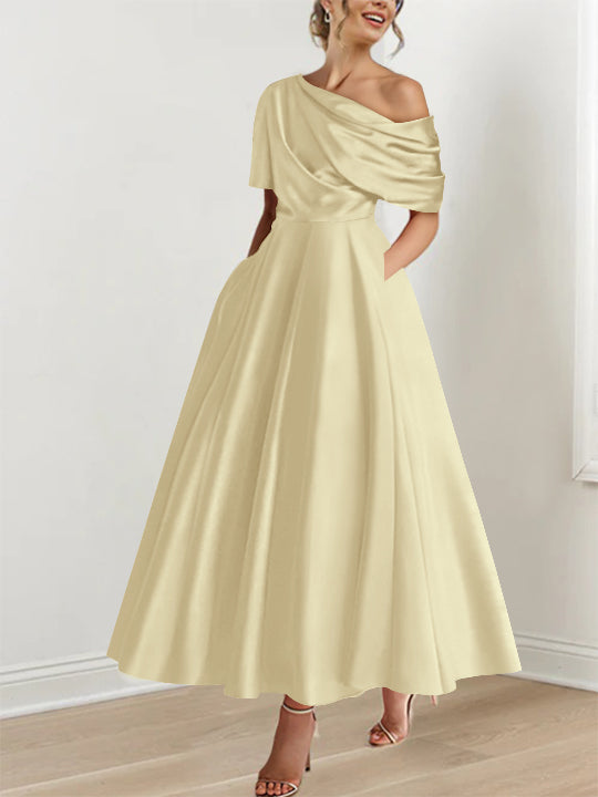 Princess One-shoulder Half Sleeve Ankle-Length Mother of the Bride Dress