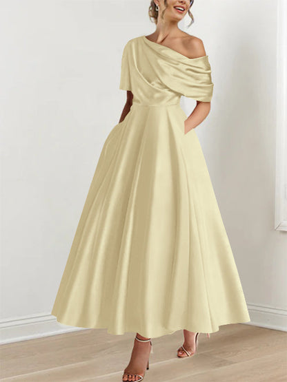 Princess One-shoulder Half Sleeve Ankle-Length Mother of the Bride Dress