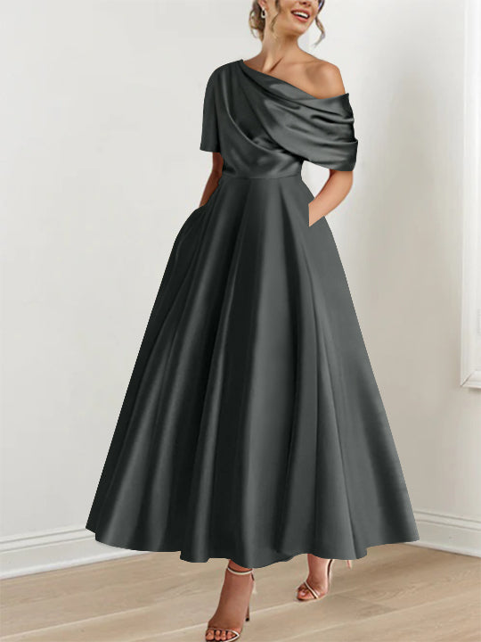 Princess One-shoulder Half Sleeve Ankle-Length Mother of the Bride Dress