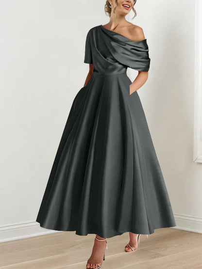 Princess One-shoulder Half Sleeve Ankle-Length Mother of the Bride Dress