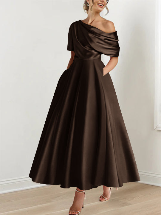 Princess One-shoulder Half Sleeve Ankle-Length Mother of the Bride Dress