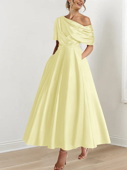 Princess One-shoulder Half Sleeve Ankle-Length Mother of the Bride Dress