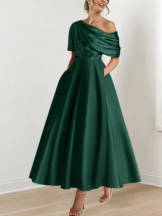Princess One-shoulder Half Sleeve Ankle-Length Mother of the Bride Dress