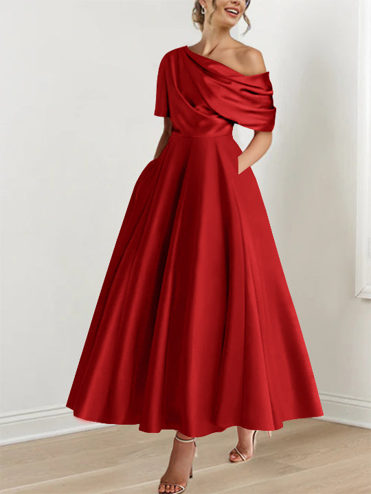 Princess One-shoulder Half Sleeve Ankle-Length Mother of the Bride Dress