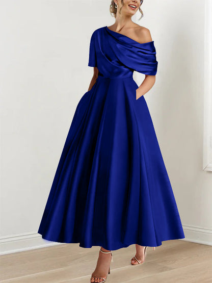 Princess One-shoulder Half Sleeve Ankle-Length Mother of the Bride Dress