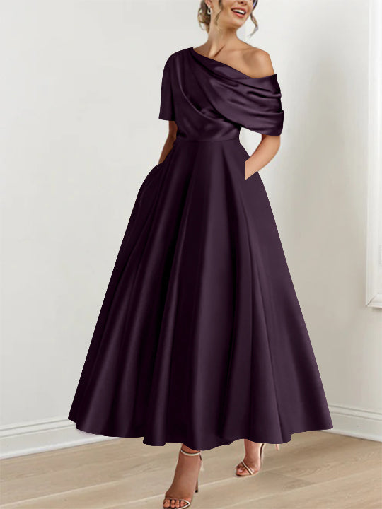 Princess One-shoulder Half Sleeve Ankle-Length Mother of the Bride Dress