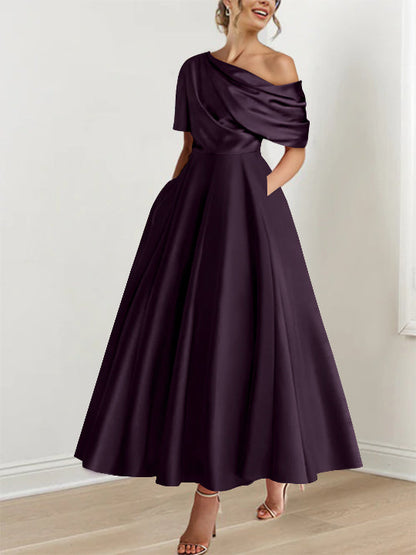 Princess One-shoulder Half Sleeve Ankle-Length Mother of the Bride Dress