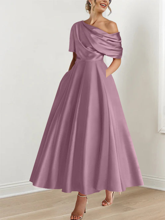 Princess One-shoulder Half Sleeve Ankle-Length Mother of the Bride Dress