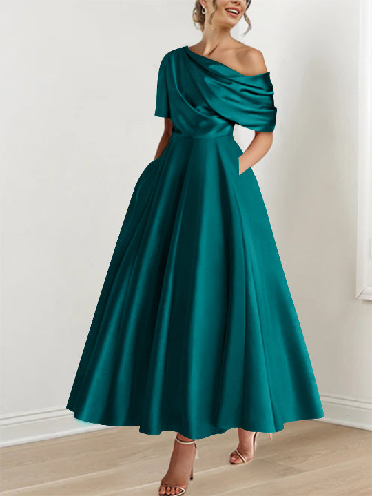 Princess One-shoulder Half Sleeve Ankle-Length Mother of the Bride Dress