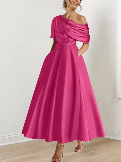 Princess One-shoulder Half Sleeve Ankle-Length Mother of the Bride Dress