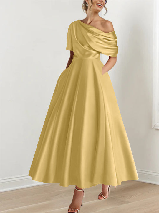 Princess One-shoulder Half Sleeve Ankle-Length Mother of the Bride Dress