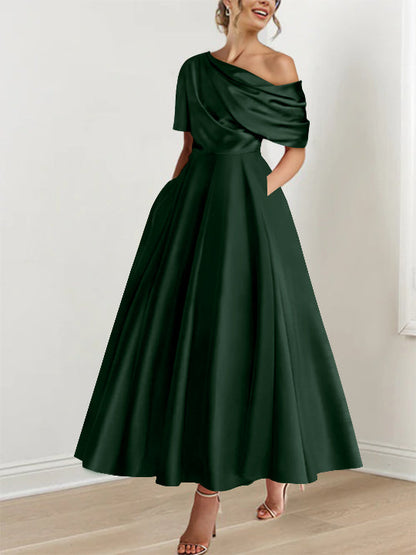 Princess One-shoulder Half Sleeve Ankle-Length Mother of the Bride Dress