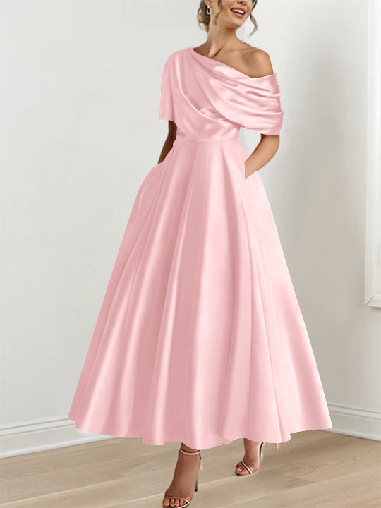 Princess One-shoulder Half Sleeve Ankle-Length Mother of the Bride Dress