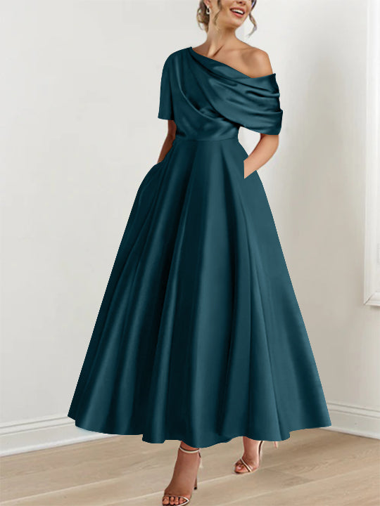 Princess One-shoulder Half Sleeve Ankle-Length Mother of the Bride Dress