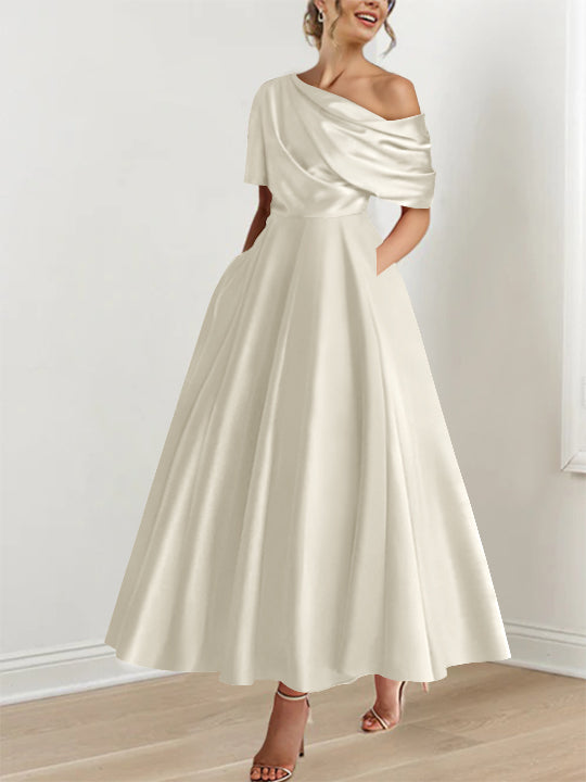 Princess One-shoulder Half Sleeve Ankle-Length Mother of the Bride Dress