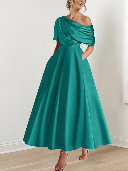 Princess One-shoulder Half Sleeve Ankle-Length Mother of the Bride Dress