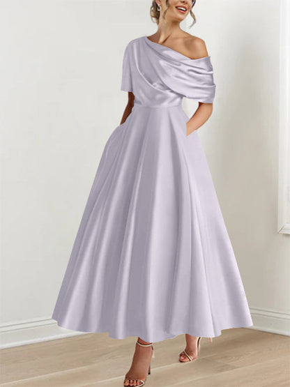Princess One-shoulder Half Sleeve Ankle-Length Mother of the Bride Dress
