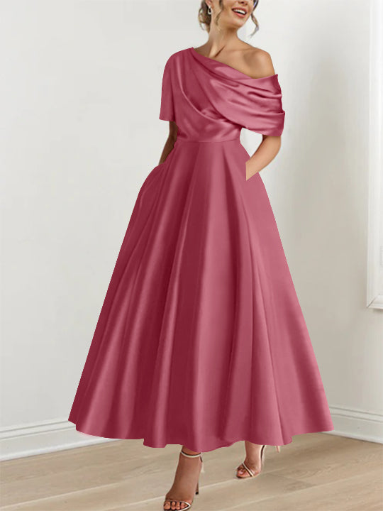 Princess One-shoulder Half Sleeve Ankle-Length Mother of the Bride Dress