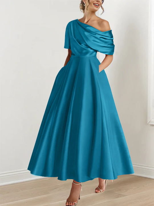 Princess One-shoulder Half Sleeve Ankle-Length Mother of the Bride Dress