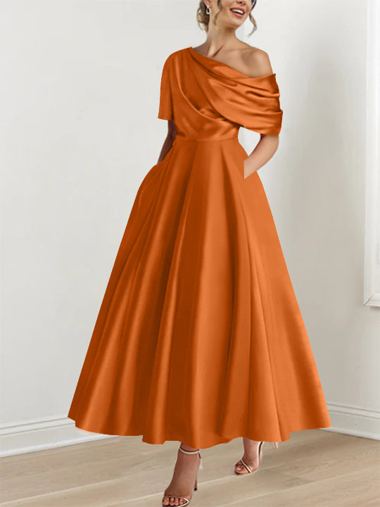 Princess One-shoulder Half Sleeve Ankle-Length Mother of the Bride Dress