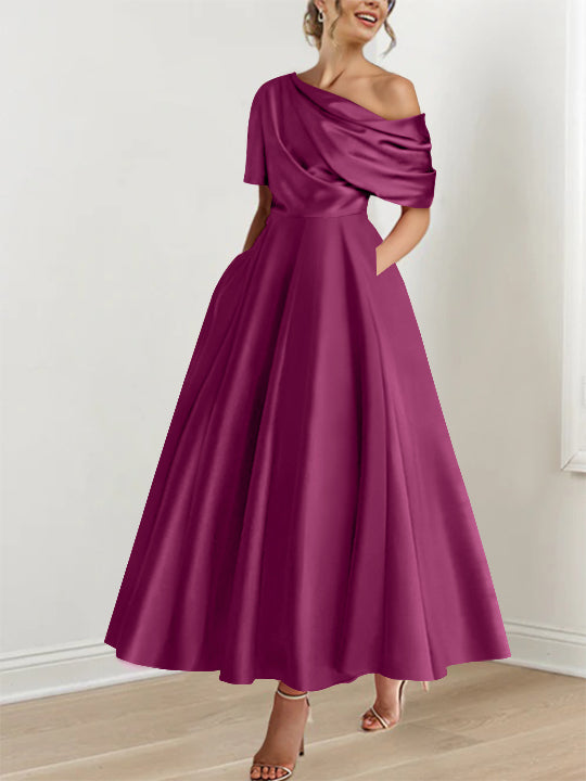 Princess One-shoulder Half Sleeve Ankle-Length Mother of the Bride Dress