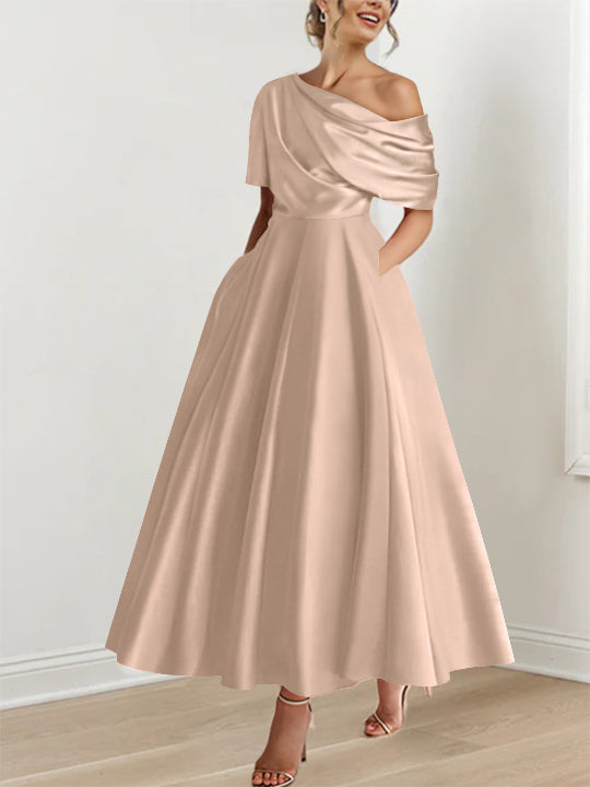 Princess One-shoulder Half Sleeve Ankle-Length Mother of the Bride Dress