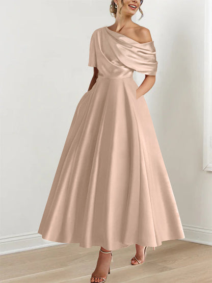 Princess One-shoulder Half Sleeve Ankle-Length Mother of the Bride Dress