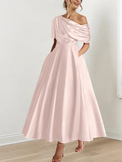 Princess One-shoulder Half Sleeve Ankle-Length Mother of the Bride Dress