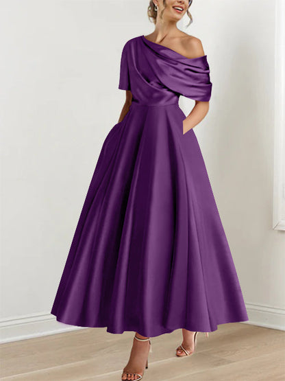 Princess One-shoulder Half Sleeve Ankle-Length Mother of the Bride Dress