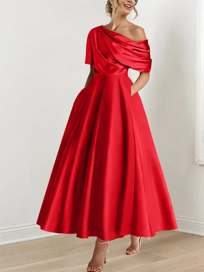 Princess One-shoulder Half Sleeve Ankle-Length Mother of the Bride Dress