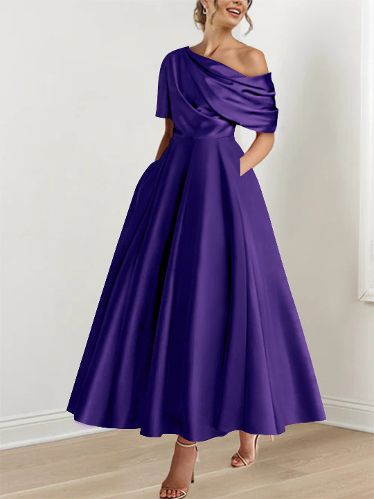 Princess One-shoulder Half Sleeve Ankle-Length Mother of the Bride Dress
