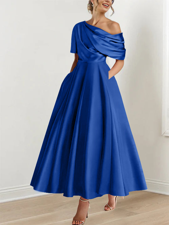 Princess One-shoulder Half Sleeve Ankle-Length Mother of the Bride Dress