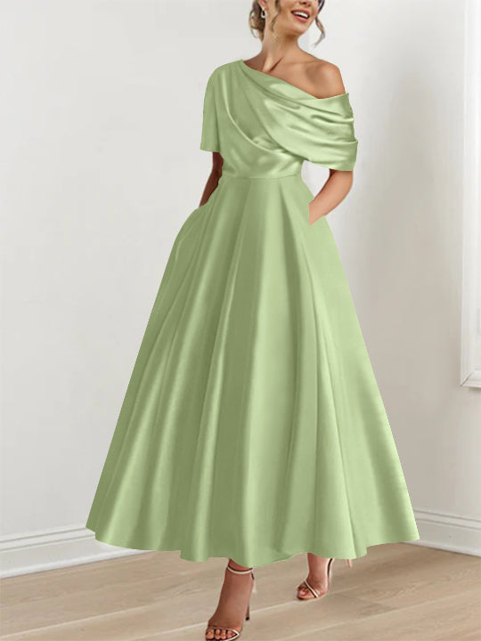 Princess One-shoulder Half Sleeve Ankle-Length Mother of the Bride Dress