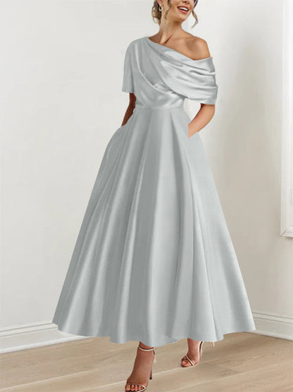 Princess One-shoulder Half Sleeve Ankle-Length Mother of the Bride Dress