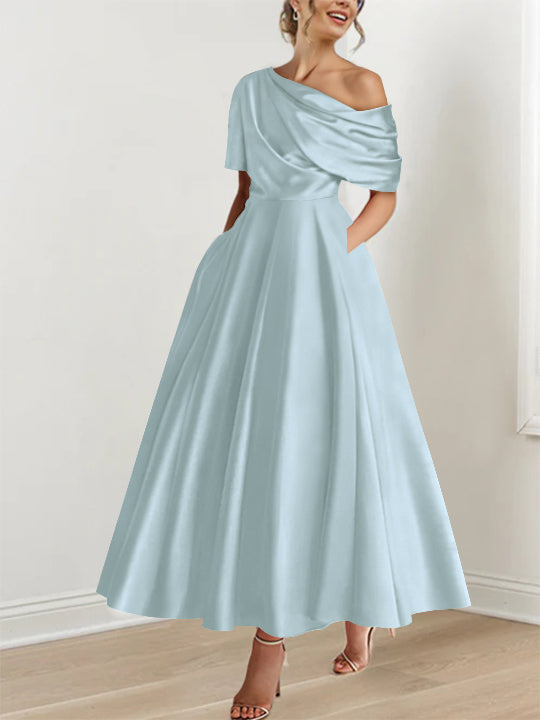 Princess One-shoulder Half Sleeve Ankle-Length Mother of the Bride Dress
