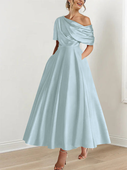 Princess One-shoulder Half Sleeve Ankle-Length Mother of the Bride Dress