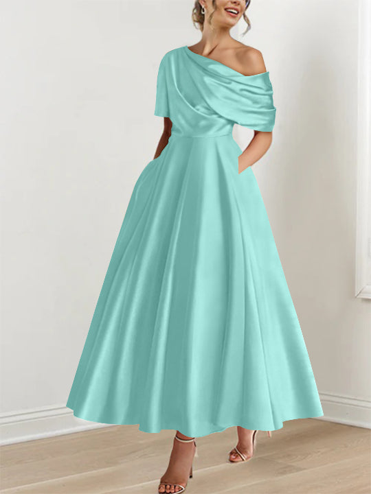 Princess One-shoulder Half Sleeve Ankle-Length Mother of the Bride Dress