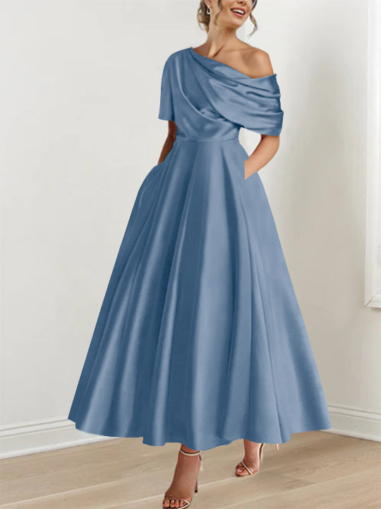 Princess One-shoulder Half Sleeve Ankle-Length Mother of the Bride Dress